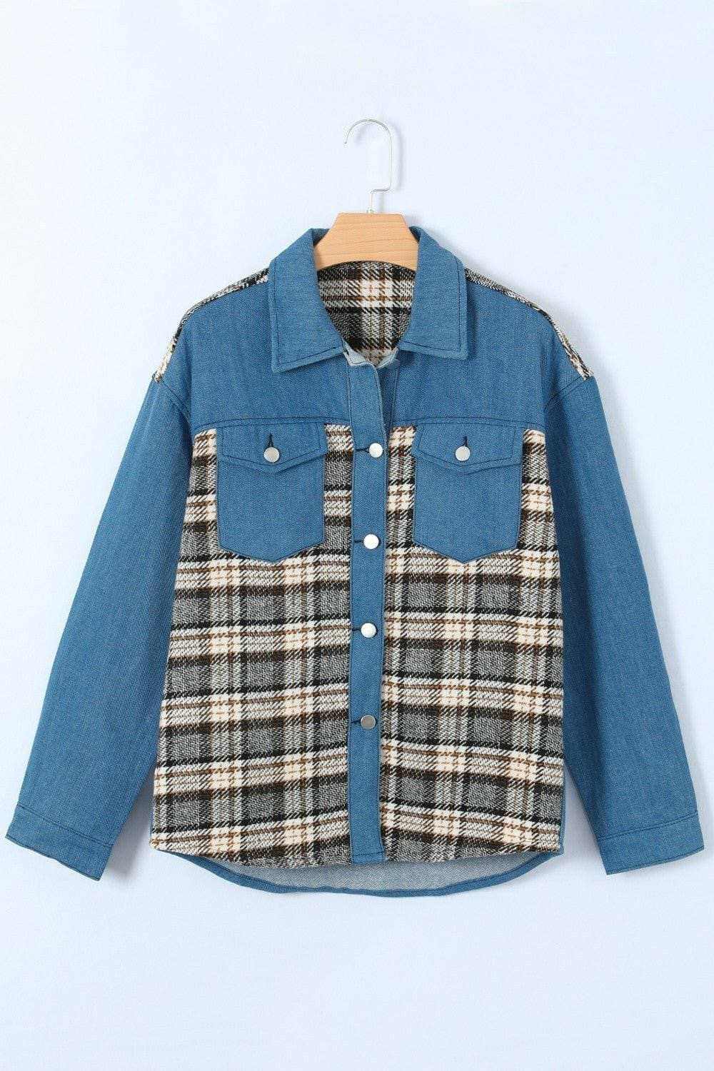 Plaid pocket denim jacket - stylish, versatile - Love Salve